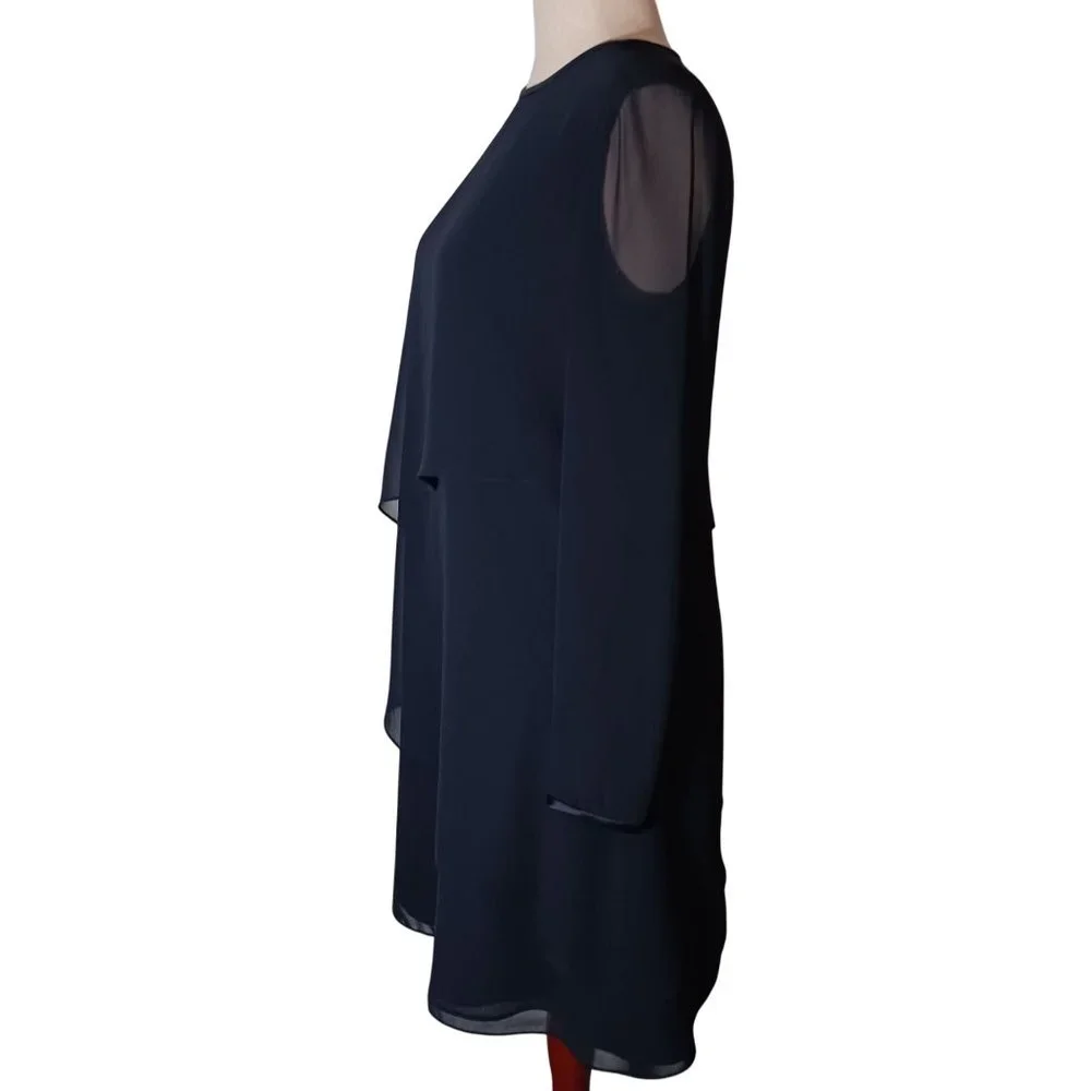 Jones New York Navy Blue Tiered Button Back Sheer‎ Sleeve Shift Dress Size 8
